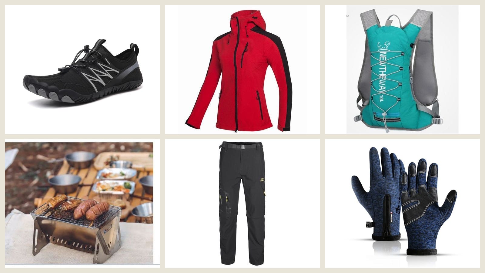 Selección de calzado, chaquetas, mochilas y material de camping de la tienda NMshop